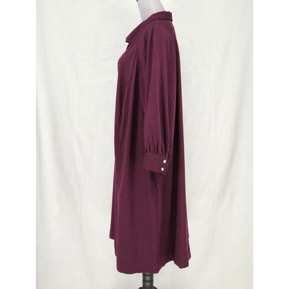 J Jill Dress Plus Size 2X Plum Eggplant Stretch Twill Back Pleats Oversized - Picture 12 of 14